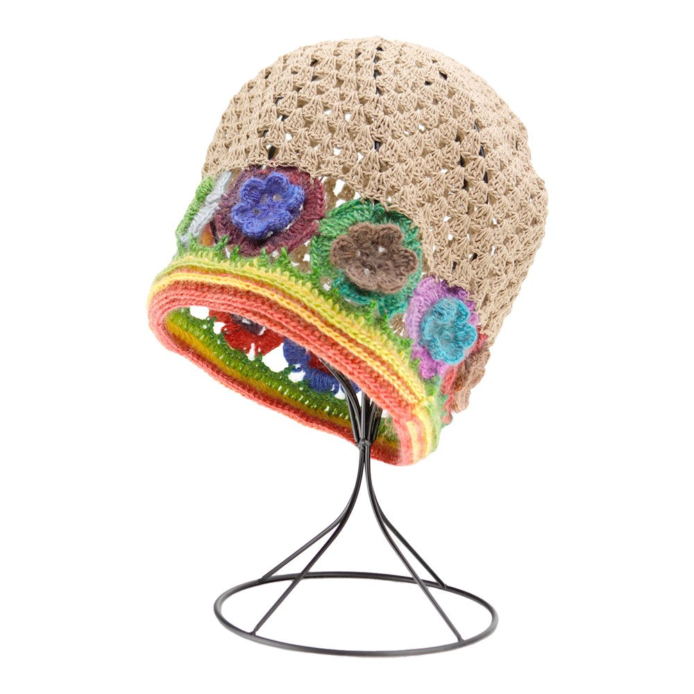 KIM & C Handmade Fashion Floral Net Hat - Khaki