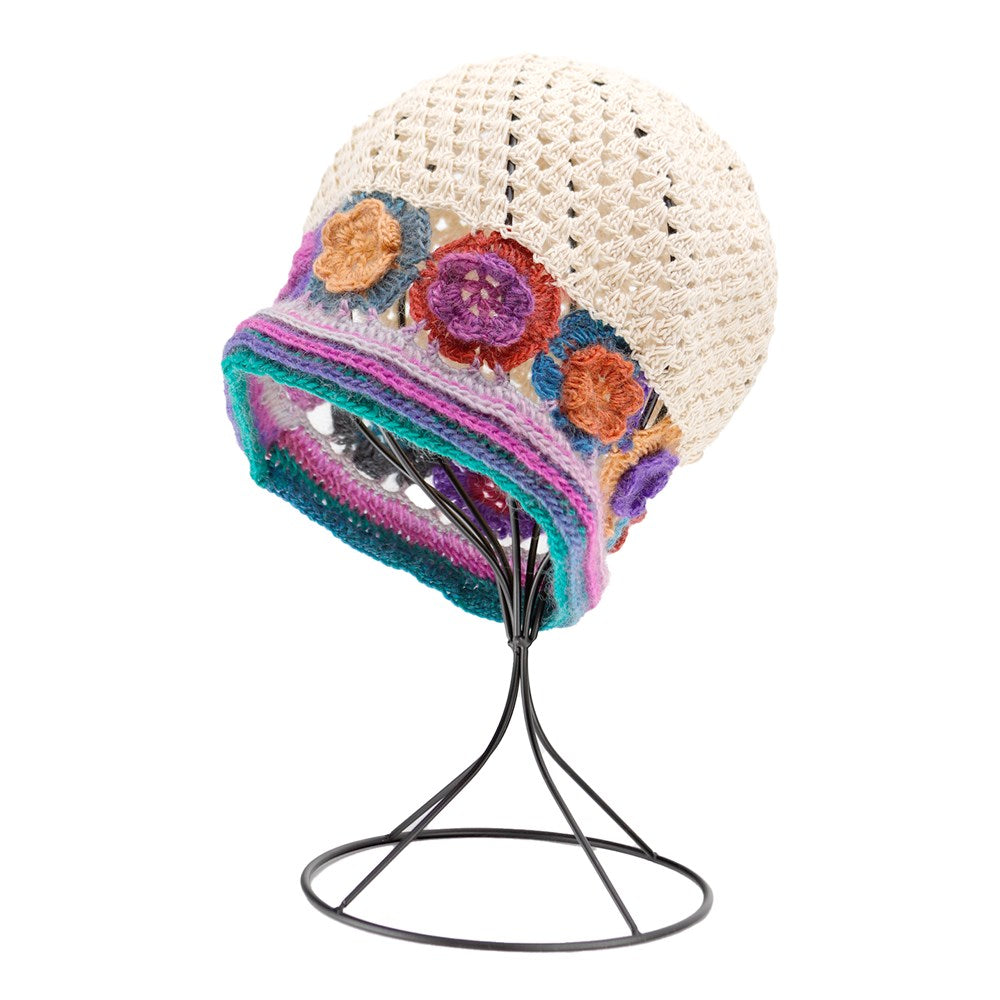 KIM & C Handmade Fashion Floral Net Hat - Beige