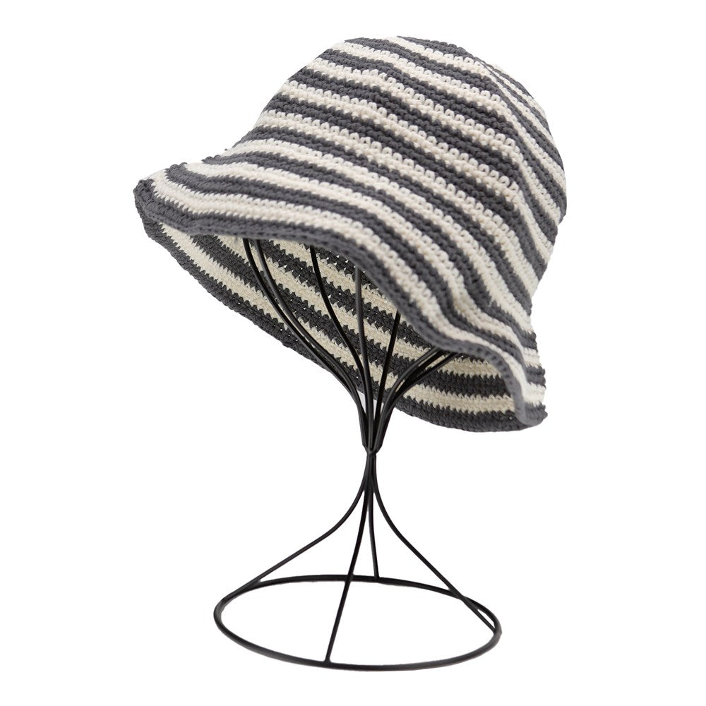 KIM & C Handmade Fashion Bucket Stripe Hat - Gray / Beige