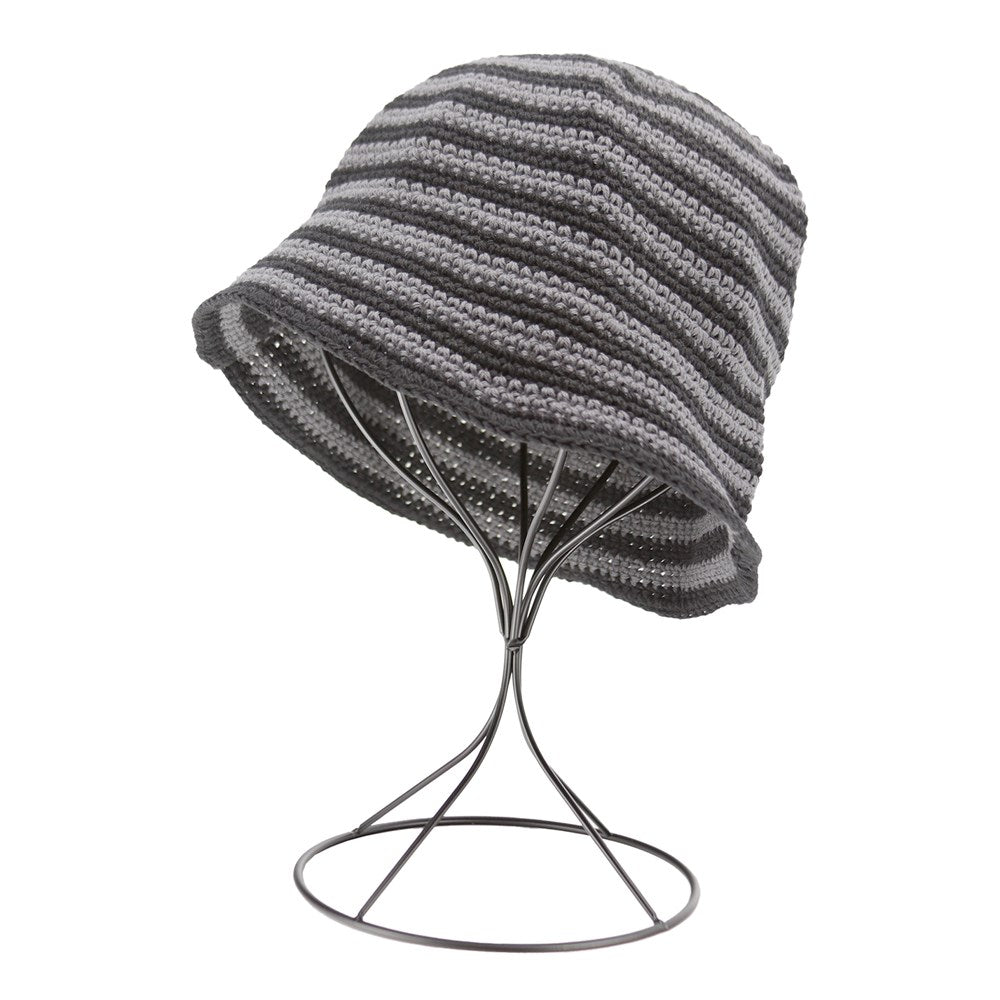 KIM & C Handmade Fashion Bucket Stripe Hat - Black / Gray