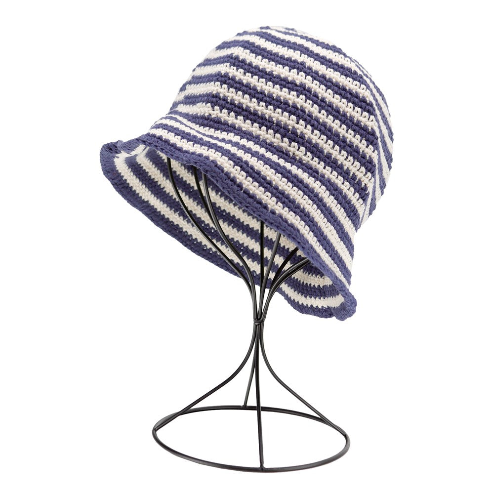 KIM & C Handmade Fashion Bucket Stripe Hat - Navy / Beige