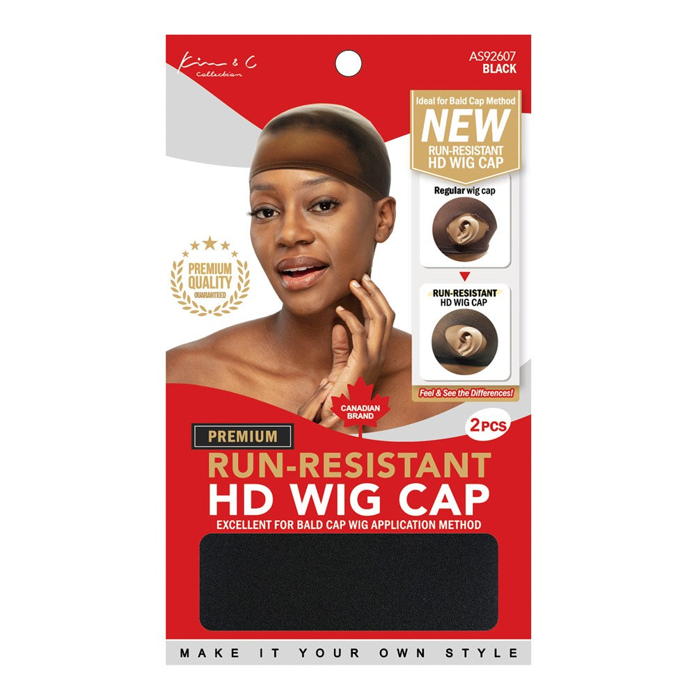 KIM & C Premium Run-Resistant HD Wig Cap (2pcs) - Black