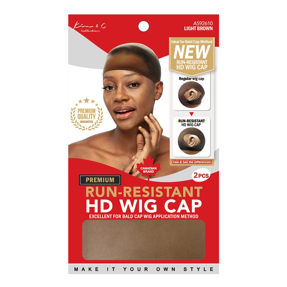 KIM & C Premium Run-Resistant HD Wig Cap (2pcs) - Light Brown