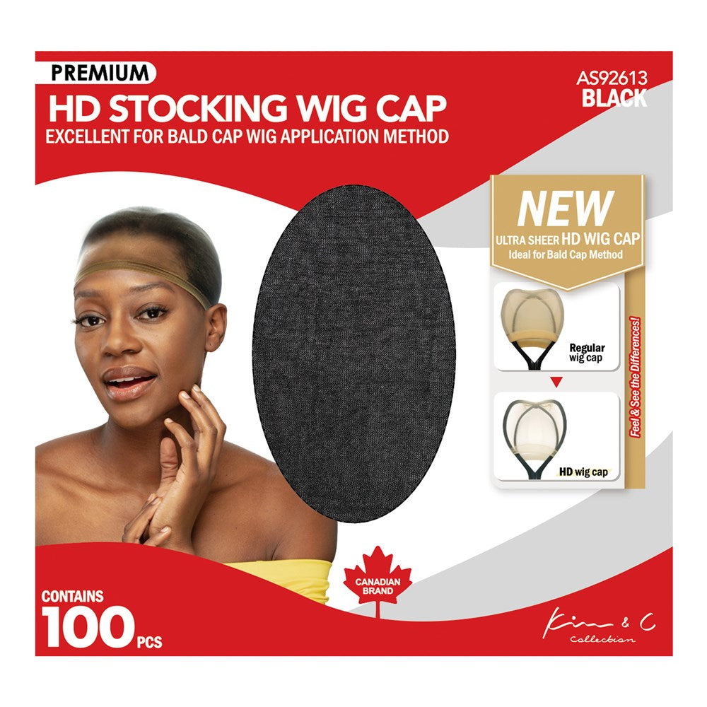 KIM & C Premium HD Stocking Wig Cap Bulk Pack (100pcs) - Black