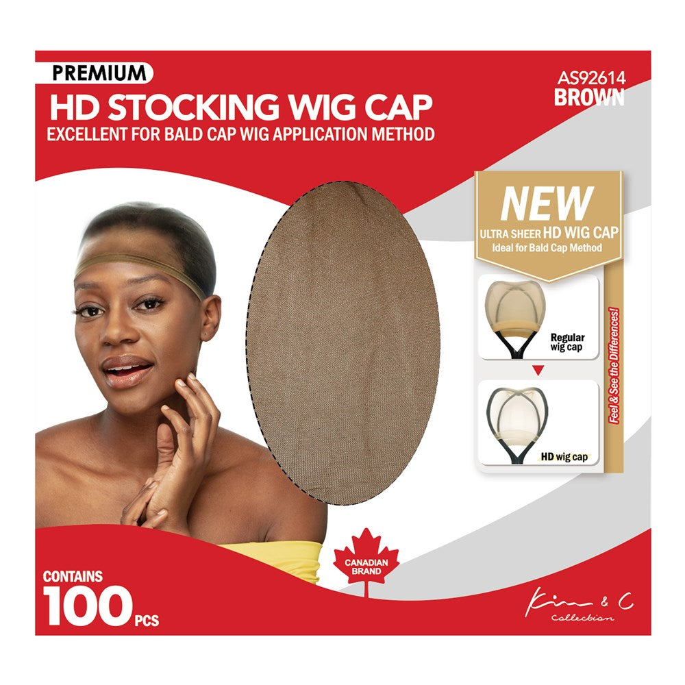 KIM & C Premium HD Stocking Wig Cap Bulk Pack (100pcs) - Brown