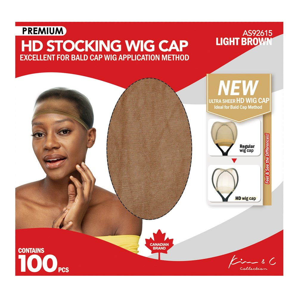 KIM & C Premium HD Stocking Wig Cap Bulk Pack (100pcs) - Light Brown