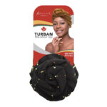 KIM & C Premium Pre-Knotted Turban with Gold Line - Black