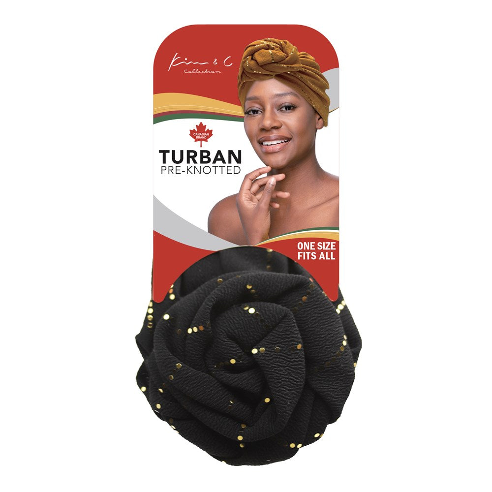 KIM & C Premium Pre-Knotted Turban with Gold Line - Black