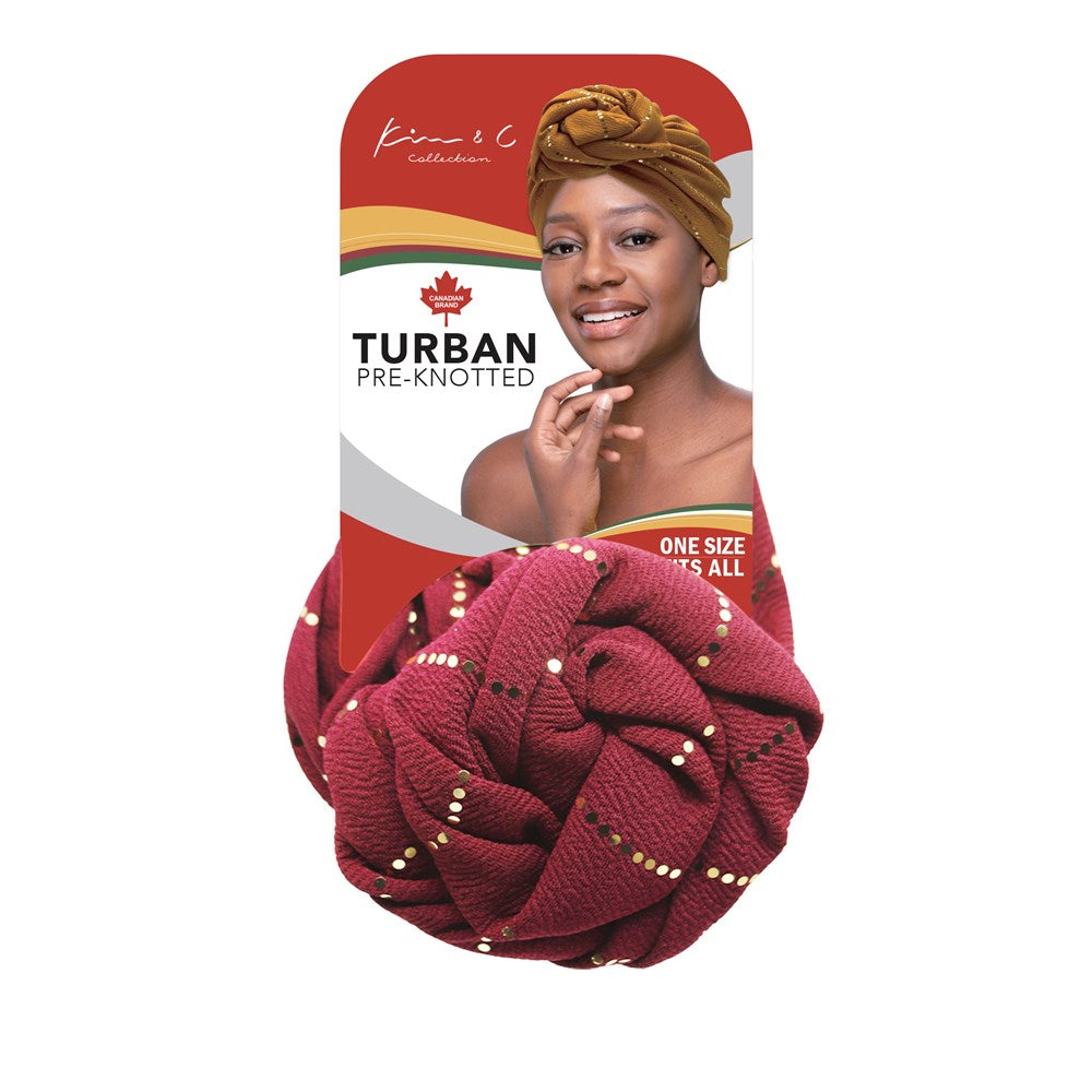KIM & C Premium Pre-Knotted Turban with Gold Line - Red