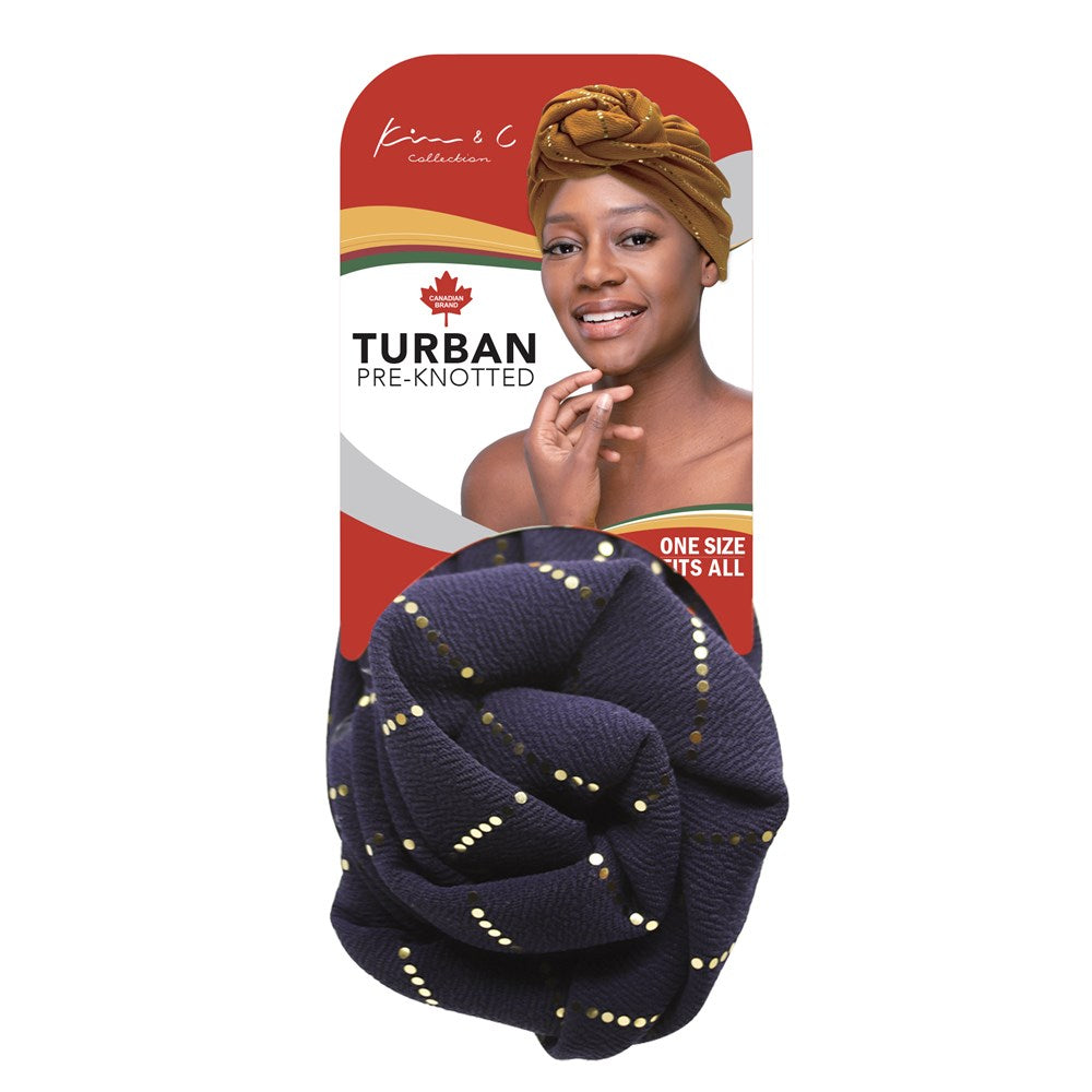 KIM & C Premium Pre-Knotted Turban with Gold Line - Navy