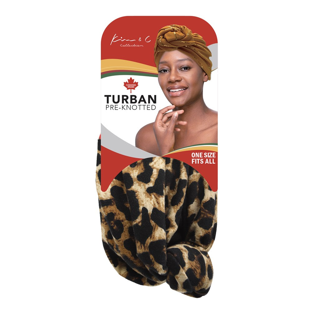 KIM & C Premium Pre-Knotted Turban with Animal Pattern - Brown