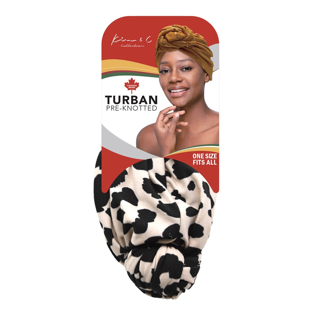 KIM & C Premium Pre-Knotted Turban with Animal Pattern - Ivory