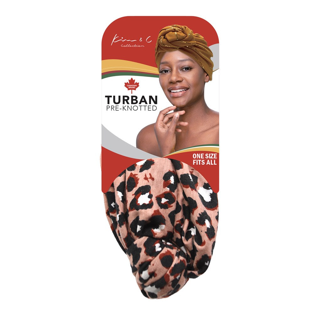 KIM & C Premium Pre-Knotted Turban with Animal Pattern - Red