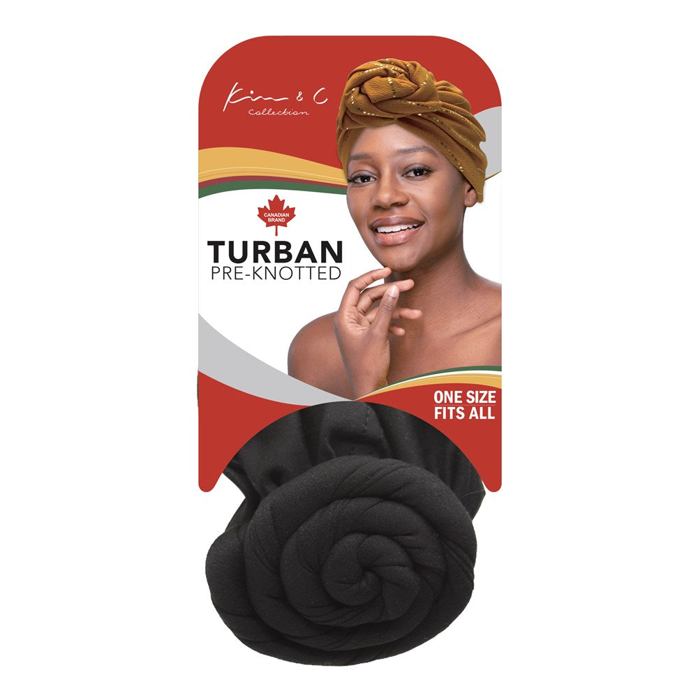 KIM & C Premium Pre-Knotted Turban with Concentric Circle Pattern - Black