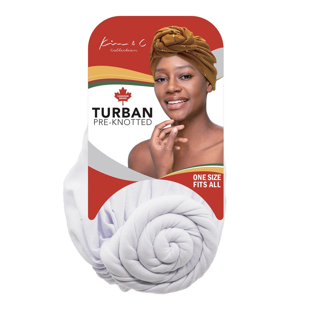 KIM & C Premium Pre-Knotted Turban with Concentric Circle Pattern - White