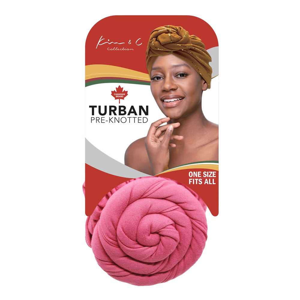 KIM & C Premium Pre-Knotted Turban with Concentric Circle Pattern - Pink