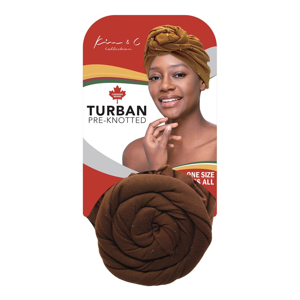 KIM & C Premium Pre-Knotted Turban with Concentric Circle Pattern - Brown