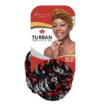KIM & C Premium Pre-Knotted Turban with Modern Stitch Pattern - Red - Gray