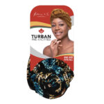 KIM & C Premium Pre-Knotted Turban with Modern Stitch Pattern - Turquoise - Brown