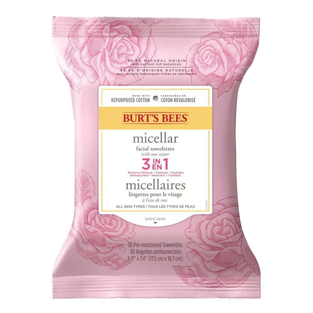BURT'S BEES Micellar Facial Towelettes 3 In 1 (30ct) - Rose