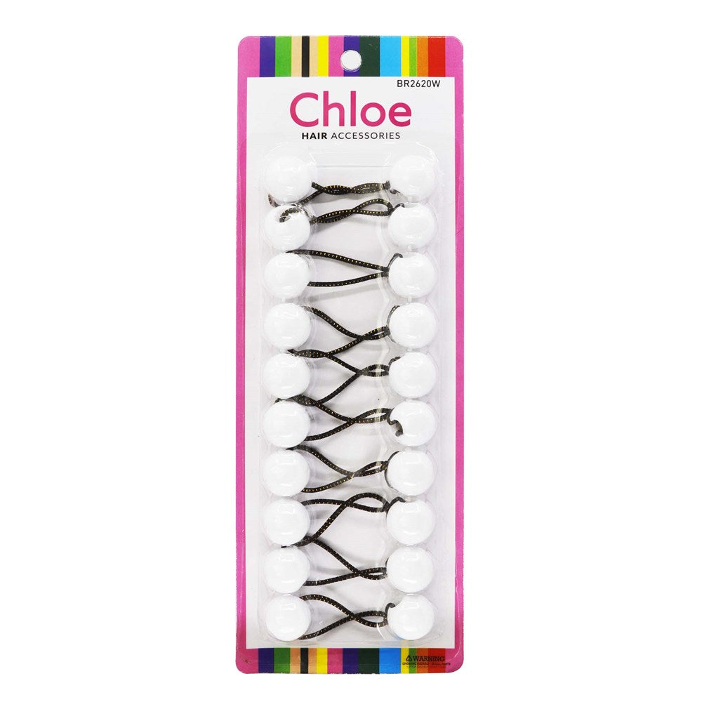 CHLOE 10pcs Twin Beads Ponytailers 20mm - White #BR2620W