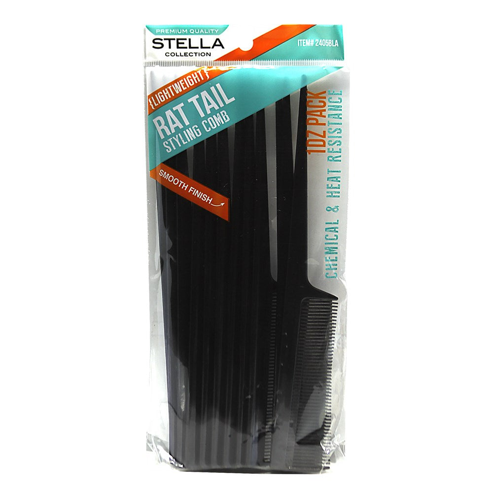 MAGIC COLLECTION Rat Tail Comb 12pcs Bulk Pack - Black