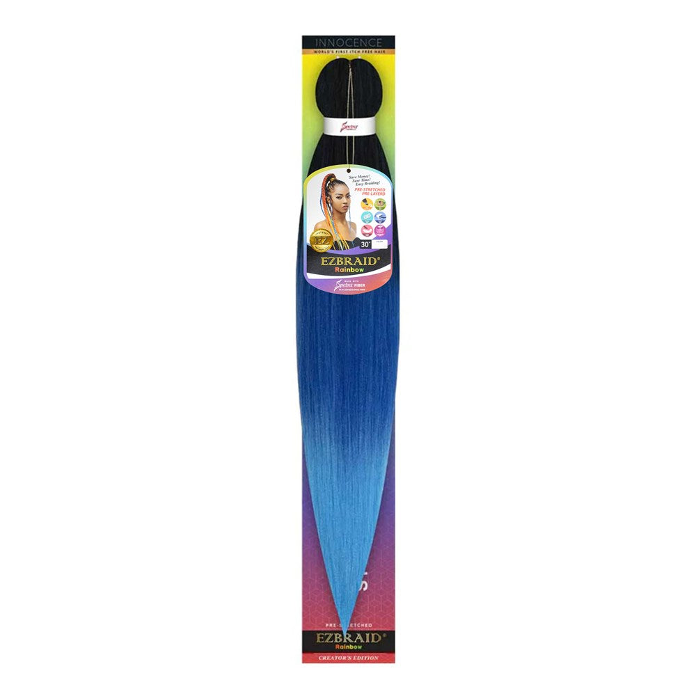 EZBRAID Rainbow 3-Tone Color Pre-Stretched Braid (30inch) - T1B/Blue/Light Blue