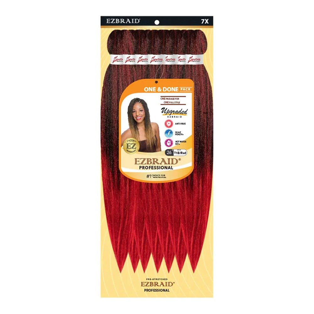 EZBRAID Professional 7X One & Done Pre-Stretched Braid (26inch) - T1B/Red