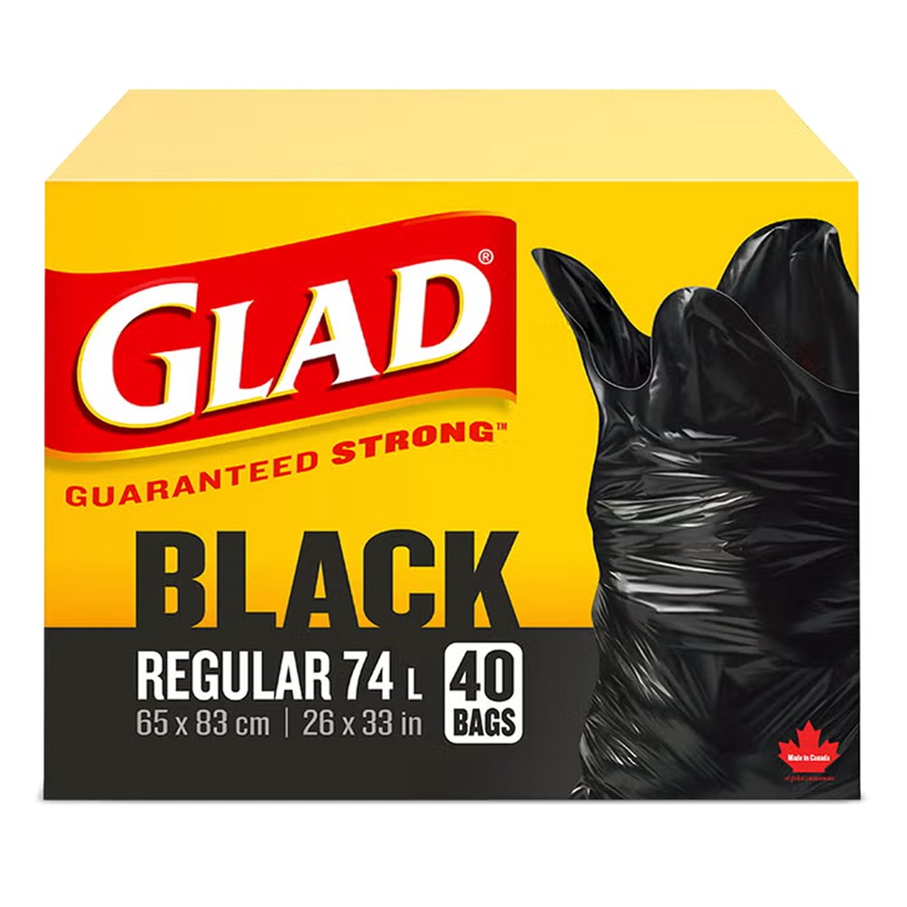GLAD Black Garbage Bag - Regular 74L (40 Bags)