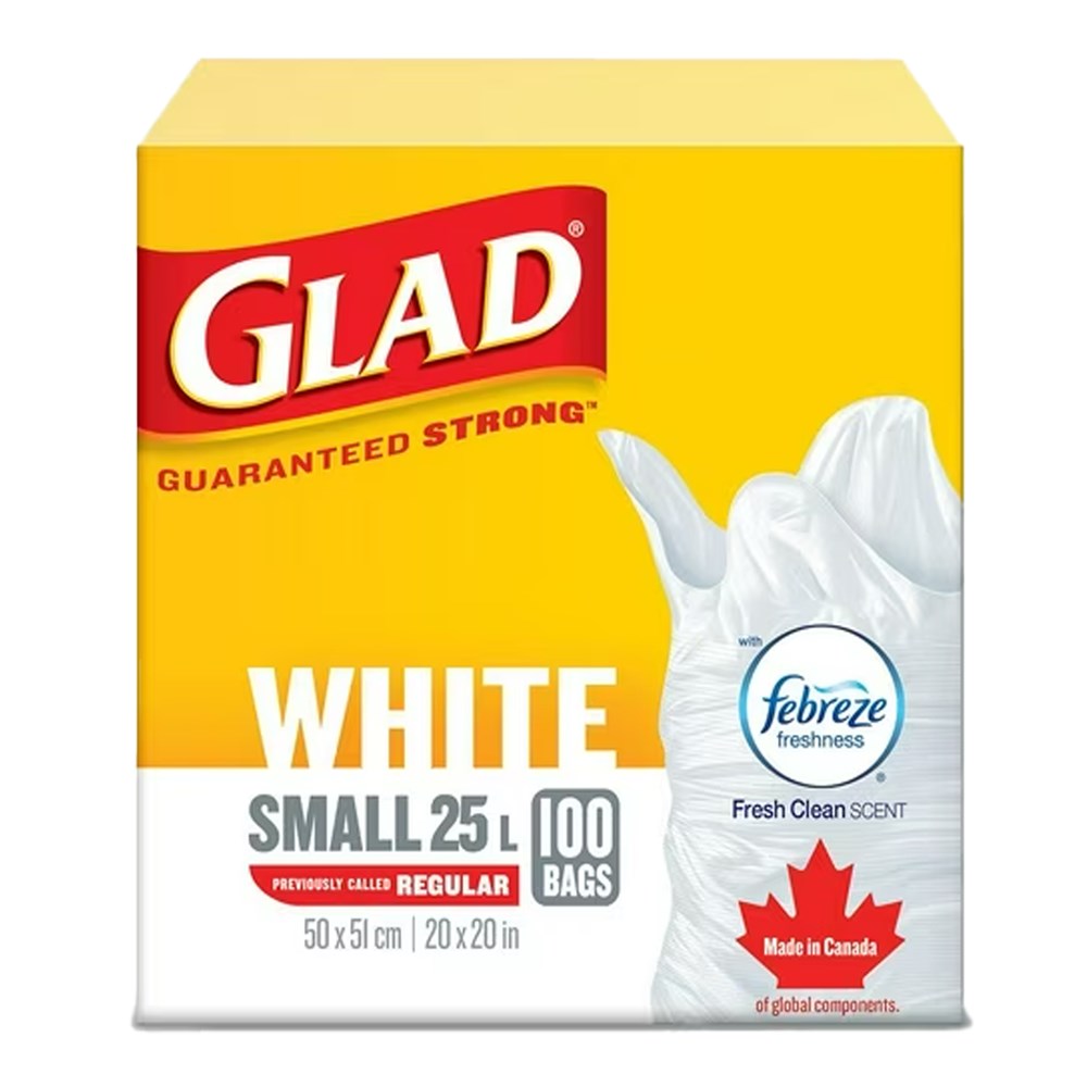 GLAD White Garbage Bag [Small 25L] - 100 Bags / Febreze Fresh Clean