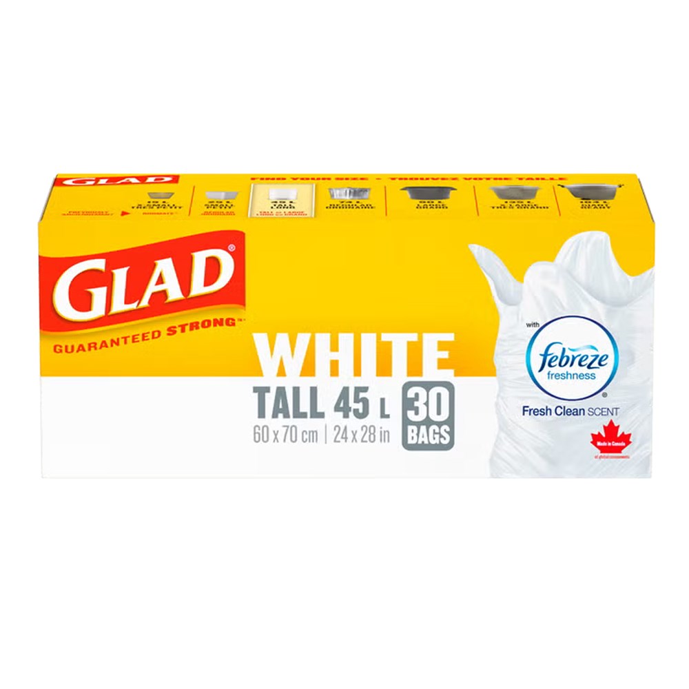 GLAD White Garbage Bag [Tall 45L] - 30 bags / Frebreze Fresh Clean