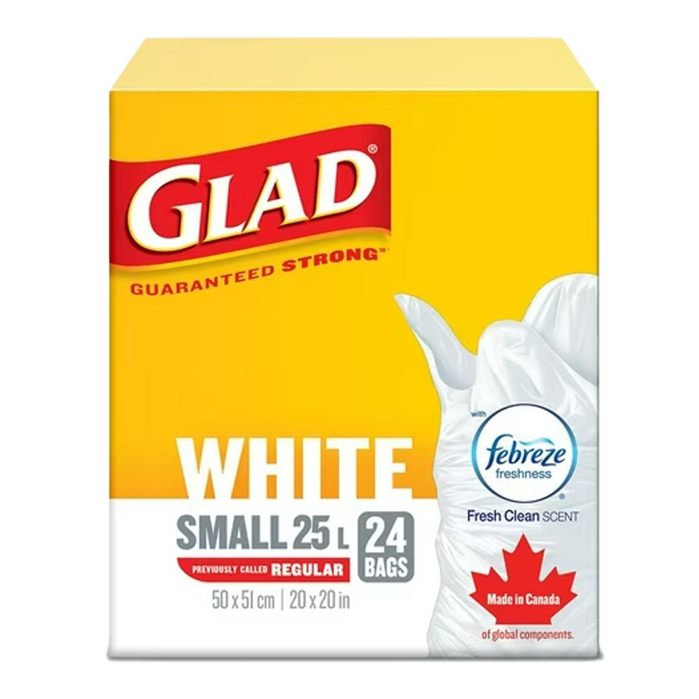 GLAD White Garbage Bag [Small 25L] - 24 Bags / Febreze Fresh Clean