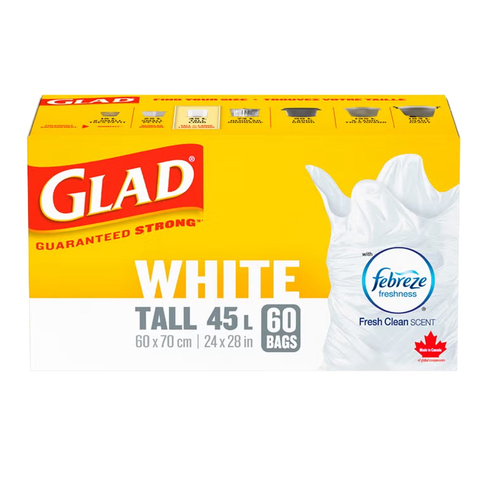 GLAD White Garbage Bag [Tall 45L] - 60 bags / Frebreze Fresh Clean