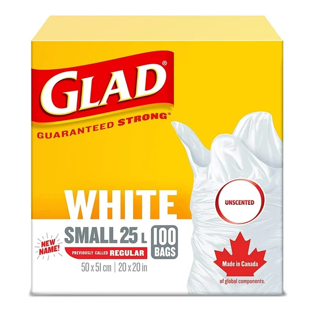 GLAD White Garbage Bag [Small 25L] - 100 Bags / Unscented
