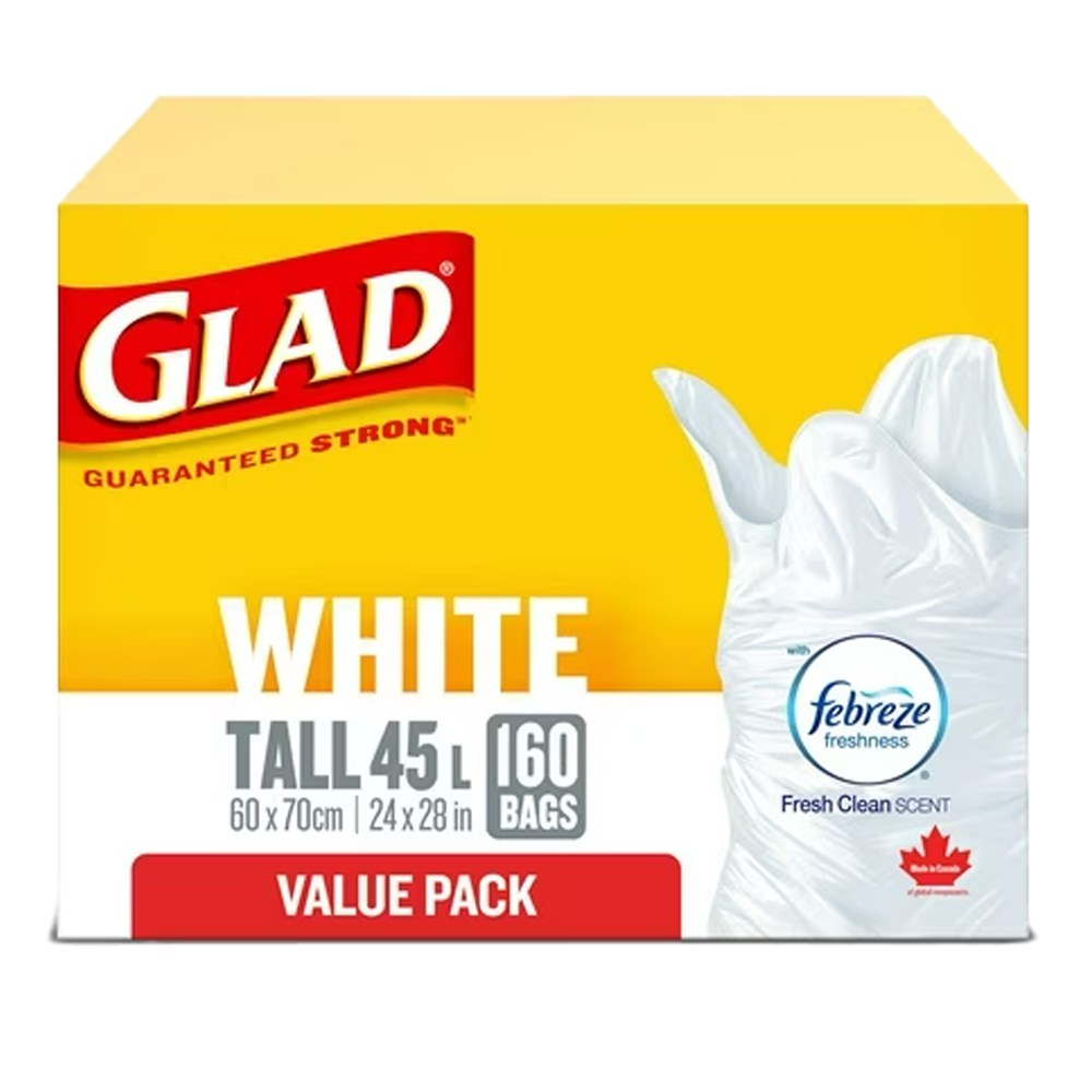 GLAD White Garbage Bag [Tall 45L] - 160 bags / Frebreze Fresh Clean