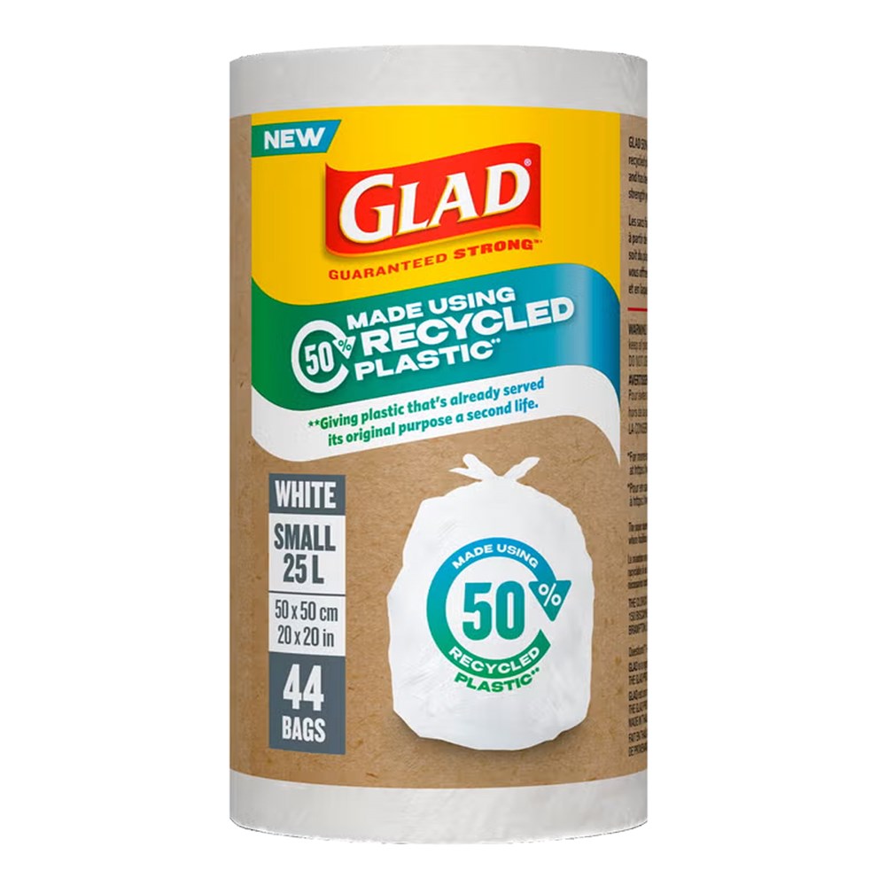 GLAD White Garbage Bag -Made Using Recycled Plastic - Small 25L