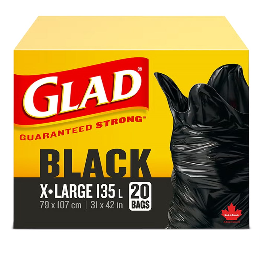 GLAD Black Garbage Bag - X-Large 135L (20 Bags)
