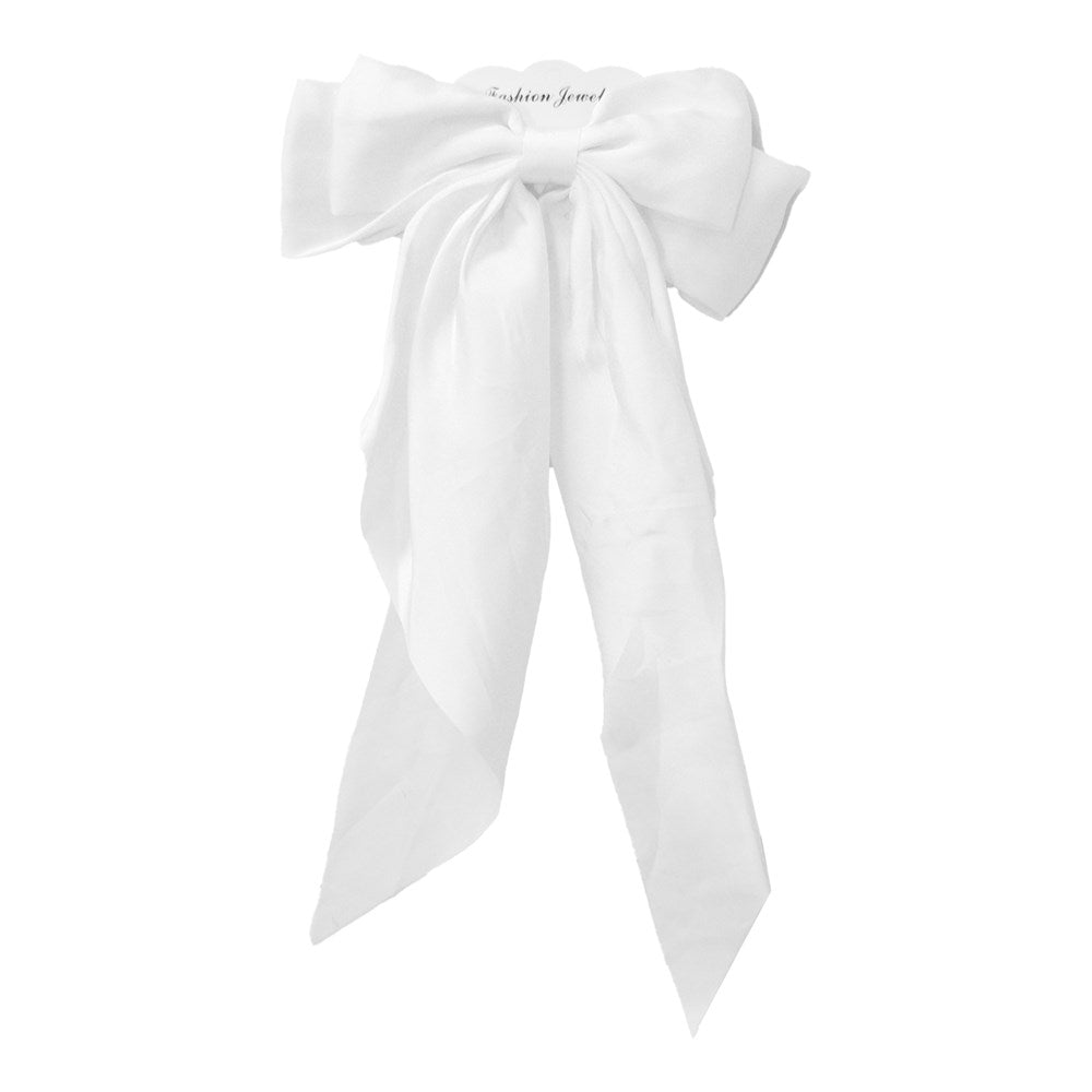 KIM & C Satin Long Tail Hair Bow - White