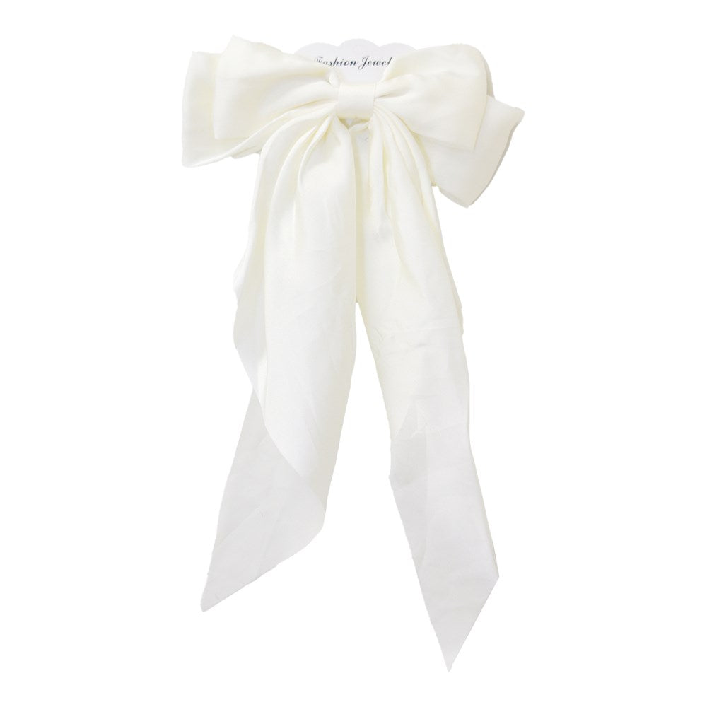 KIM & C Satin Long Tail Hair Bow - Ivory