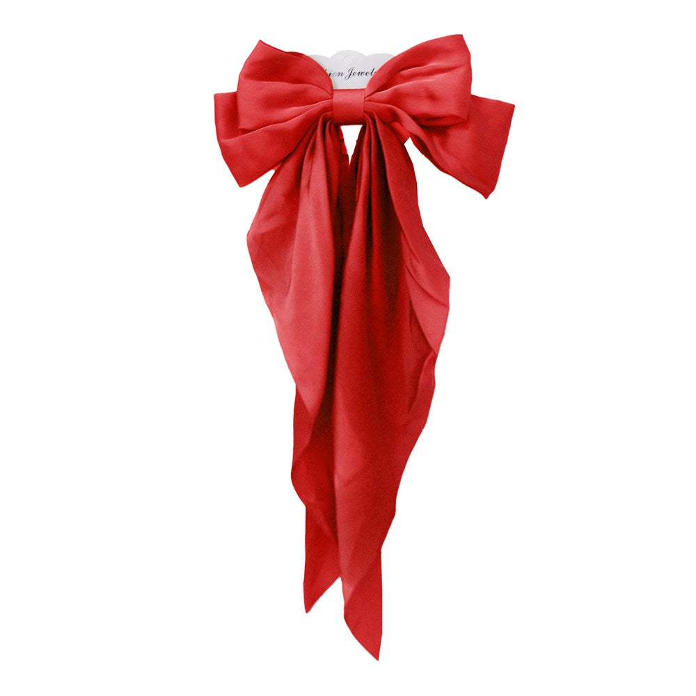 KIM & C Satin Long Tail Hair Bow - Red