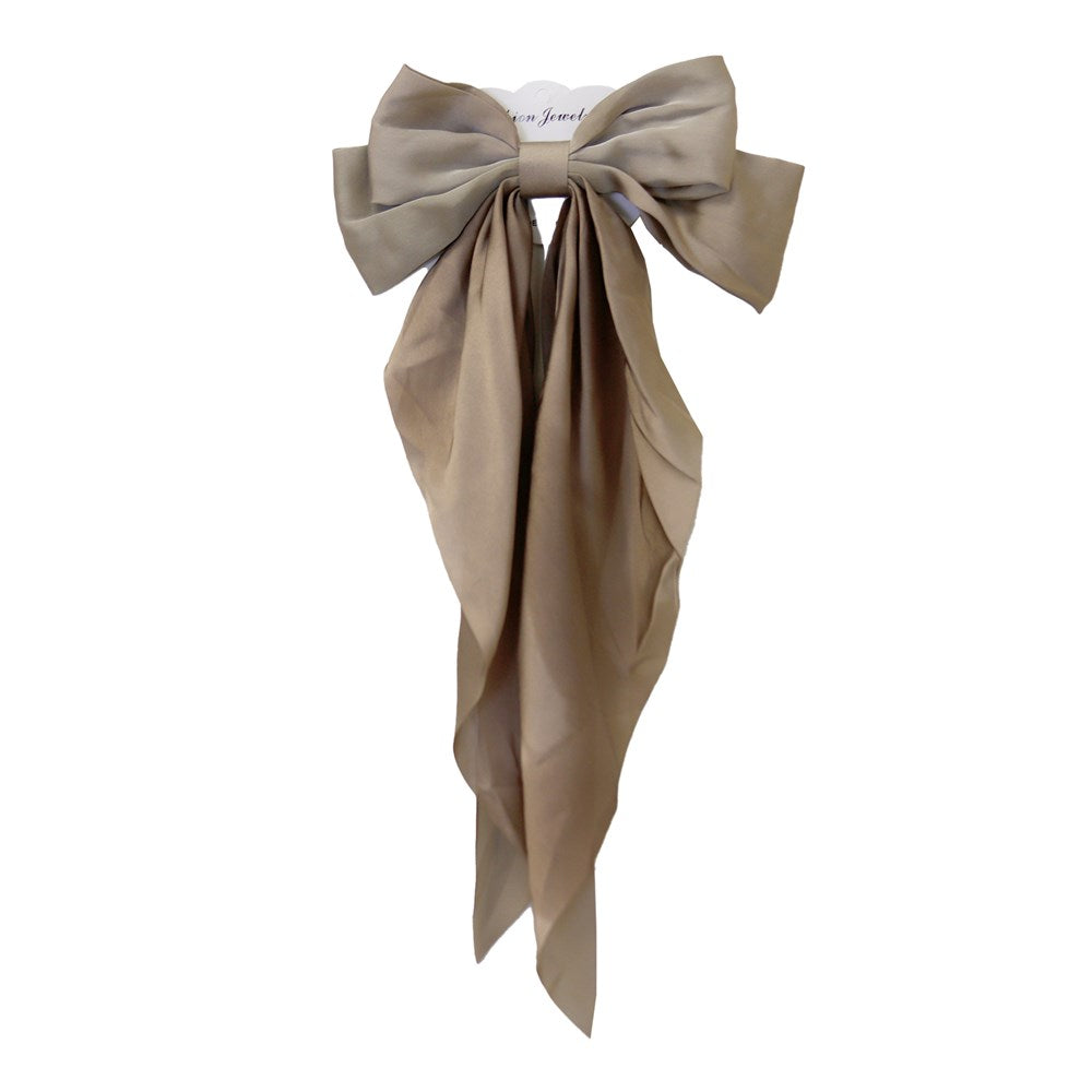 KIM & C Satin Long Tail Hair Bow - Khaki