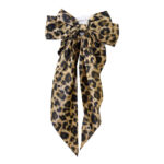 KIM & C Satin Long Tail Hair Bow - Leopard