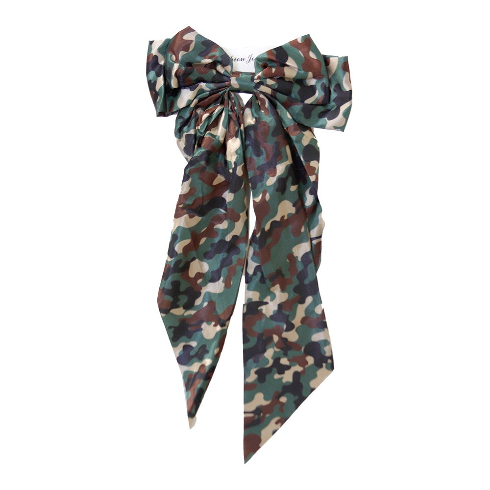 KIM & C Satin Long Tail Hair Bow - Camo