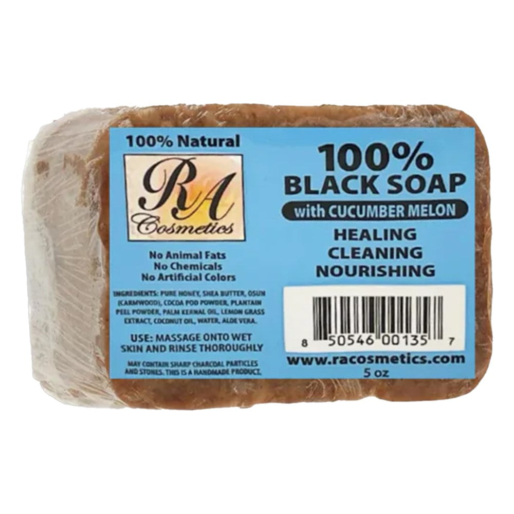 RA COSMETICS 100% Black Soap Bar (5oz) - Cucumber-Melon