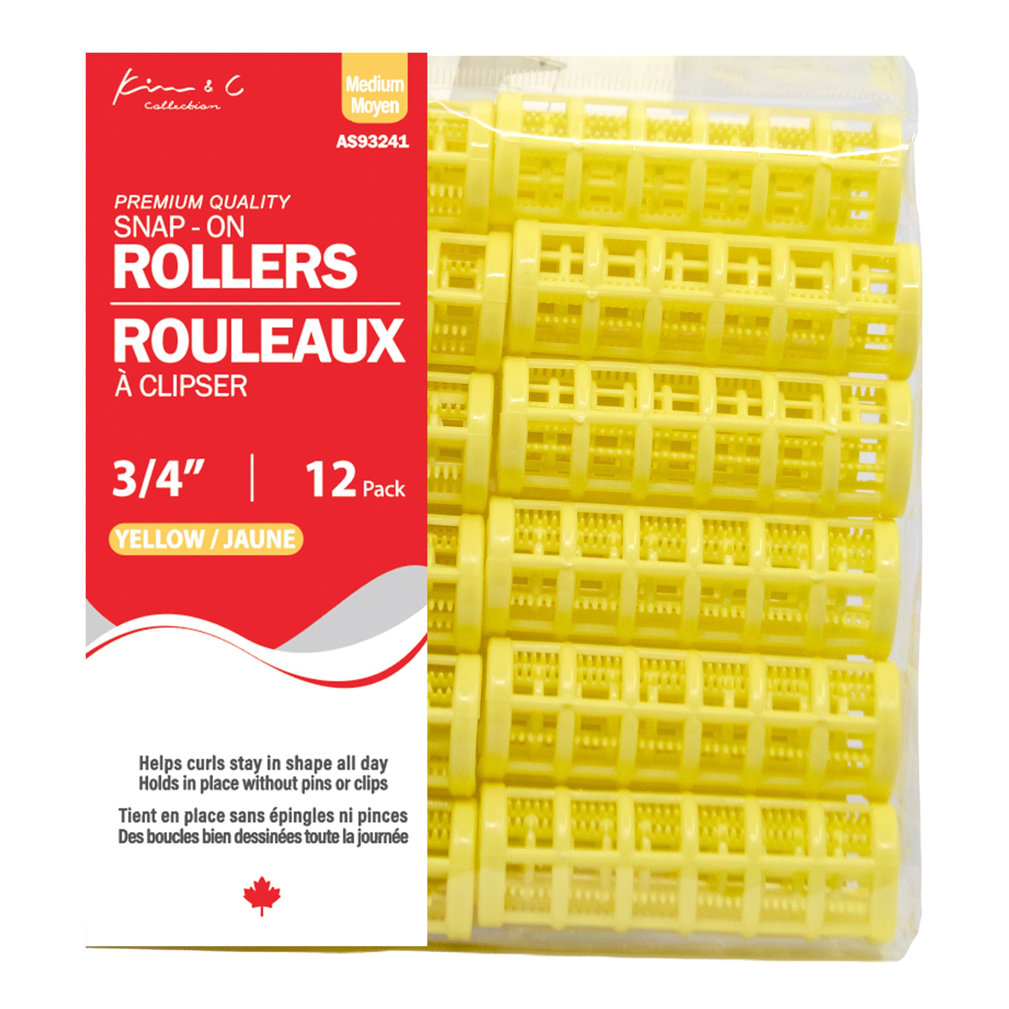 KIM & C Snap-On Rollers - Medium 12 Ct / 3/4" Yellow