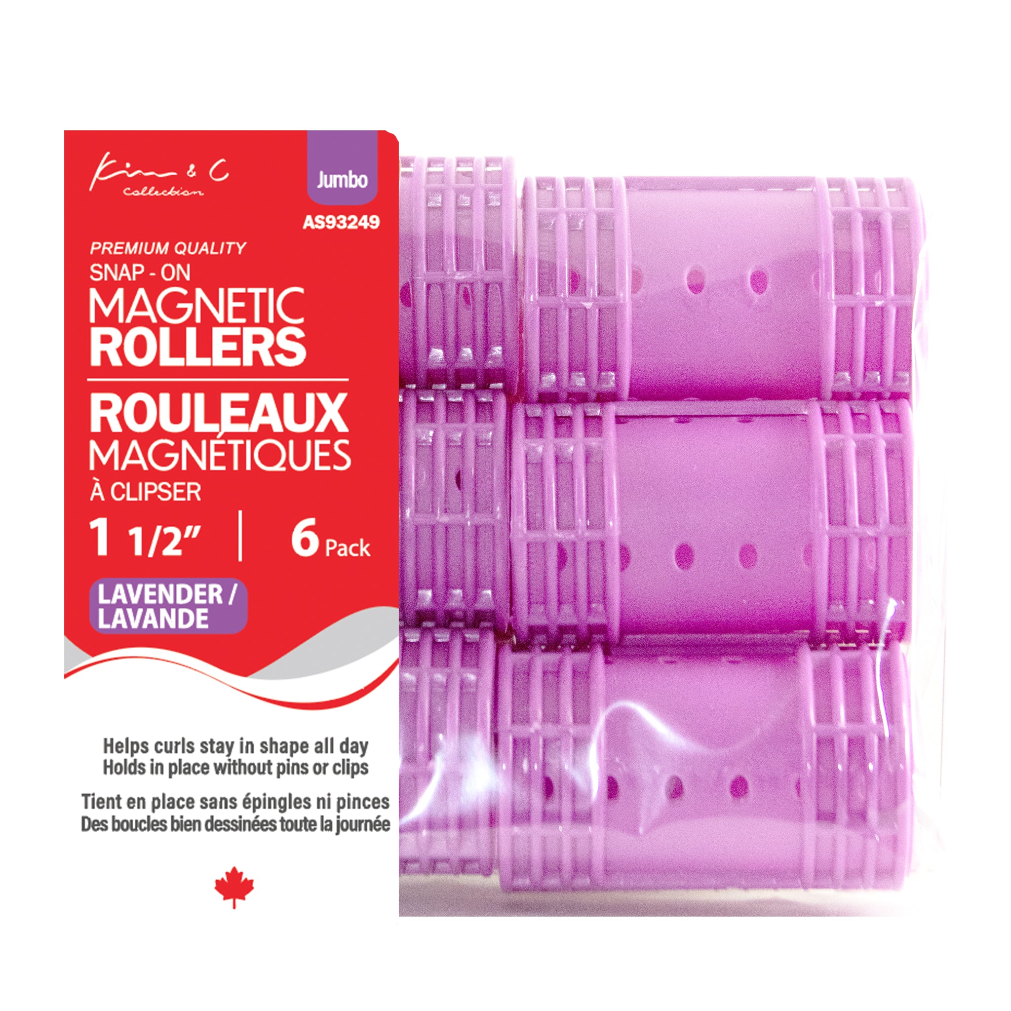 KIM & C Snap-On Magnetic Rollers - Jumbo 6 Ct / 1-1/2" Lavender
