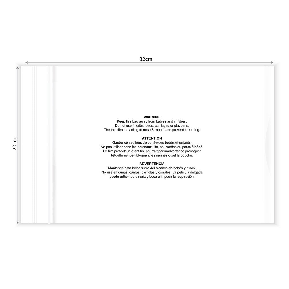 KIM & C Zipper Poly Bags with suffocation warning notice (100pc/pk) - 20cm x 32cm