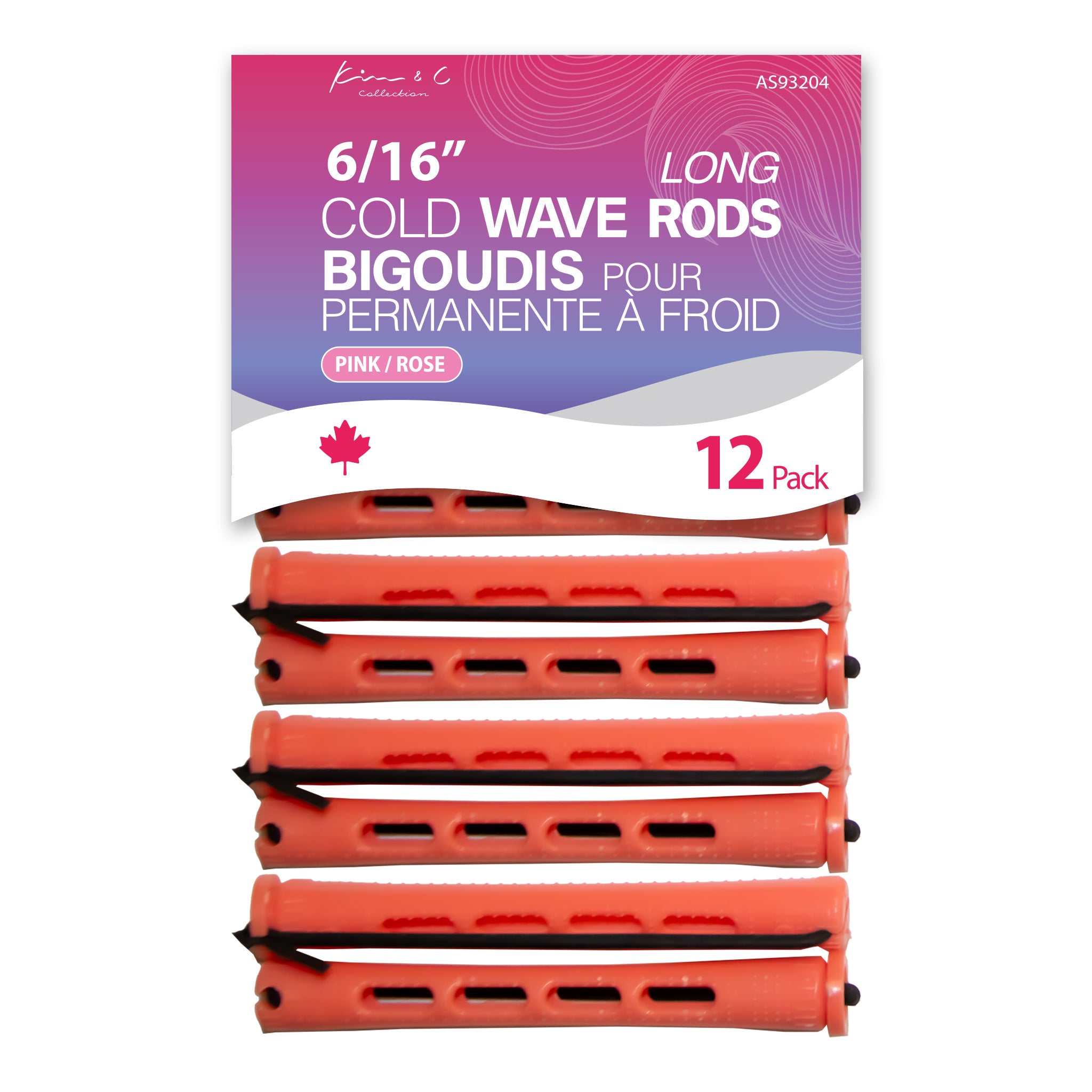 KIM & C Cold Wave Rods - Long 12 Ct / 6/16" Pink