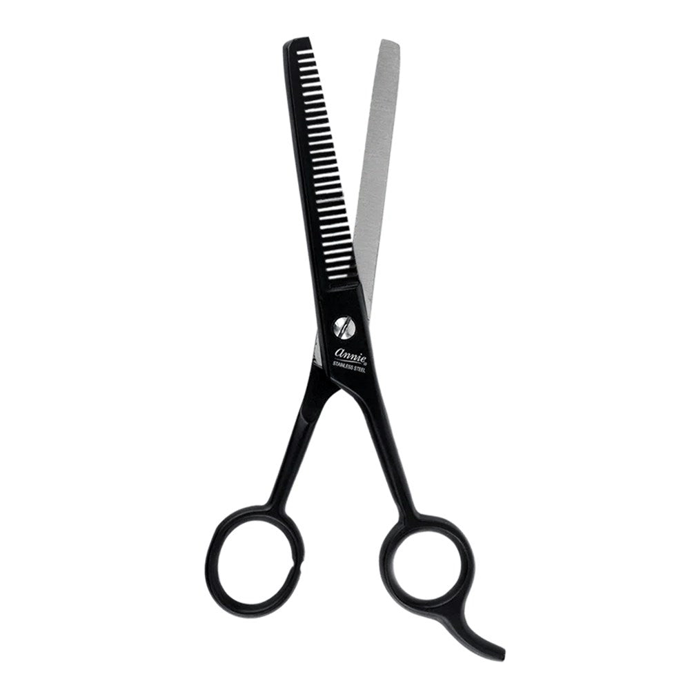 ANNIE Premium Stainless Steel Straight Hair Shears - Black / 28 Tooth Thinner (6.5inch)