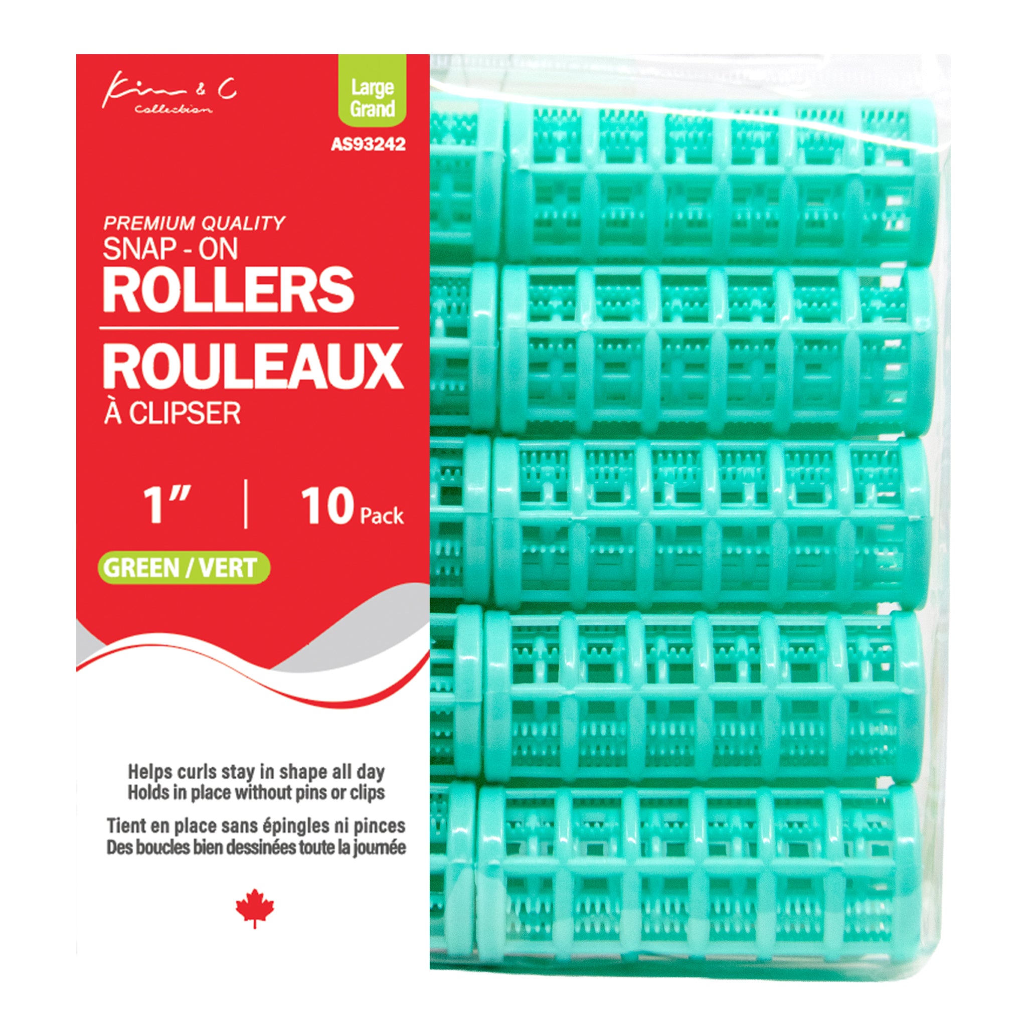 KIM & C Snap-On Rollers - Large 10 Ct / 1" Green